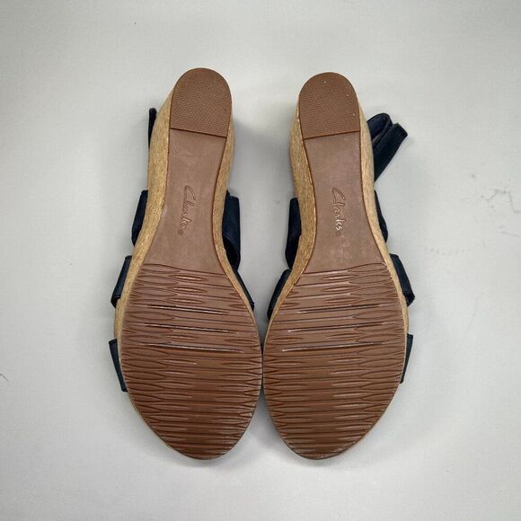 Clarks Sandals Women's Size 8.5 Blue Leather Cork Wedge Platform‎ Adjustable - Picture 11 of 14
